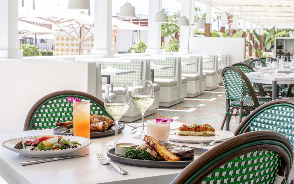 Table of food at Veranda restaurant's upper terrace