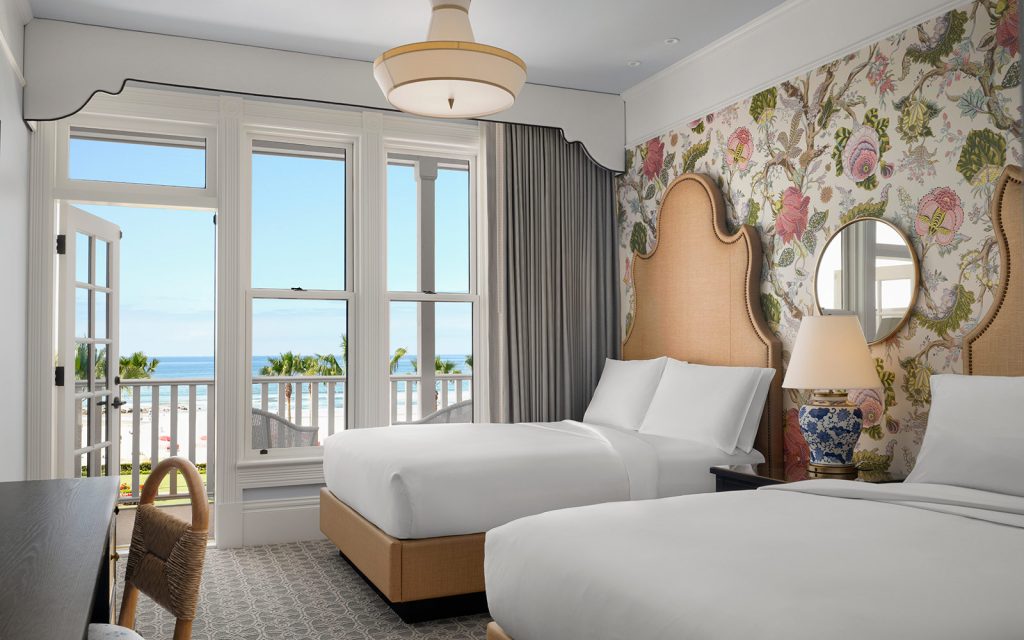 Oceanfront Victorian guest room with 2 queen beds and balcony