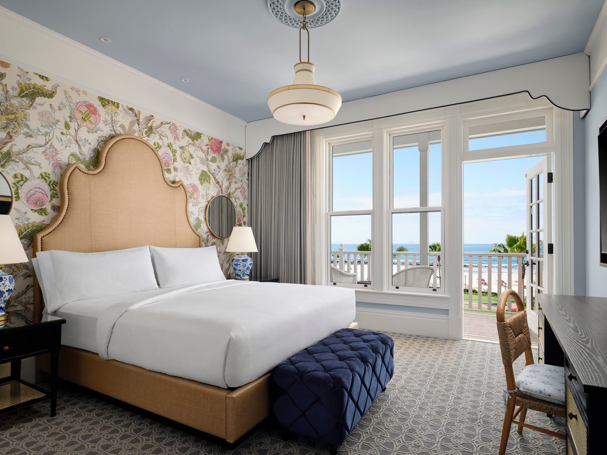 Oceanfront Victorian guest room with king bed