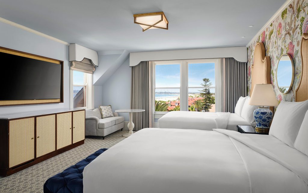 Oceanview Victorian guest room with 2 queen beds